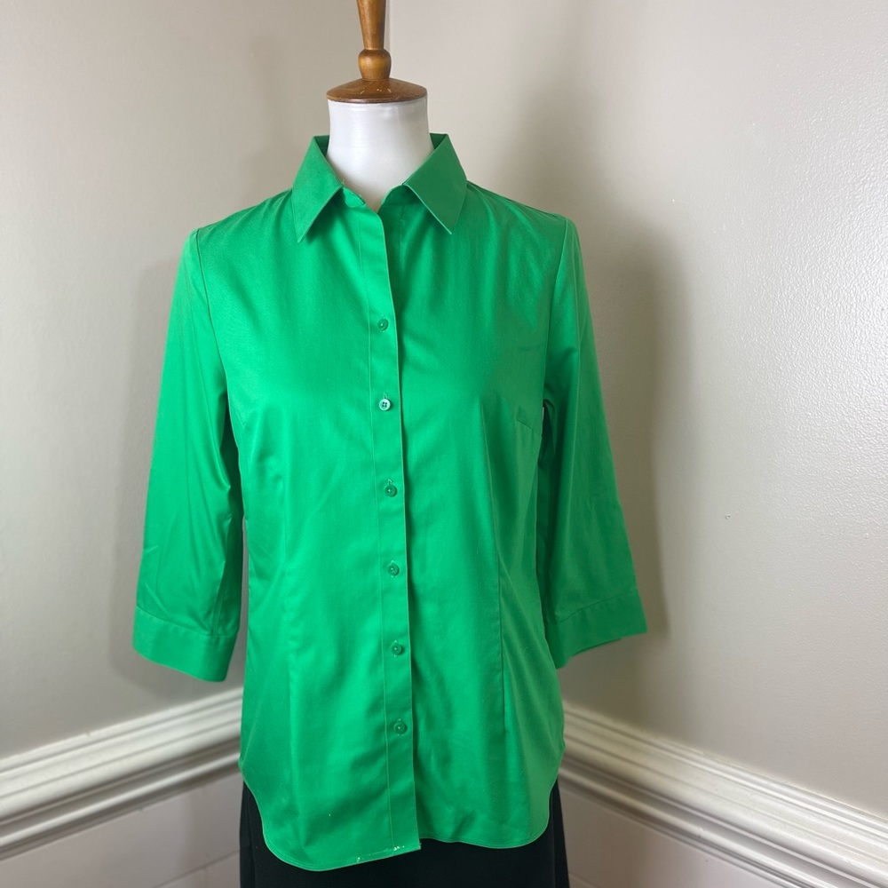 Coldwater Creek Green 100% Cotton No Iron Top XS (4-6) FREE SHIP
